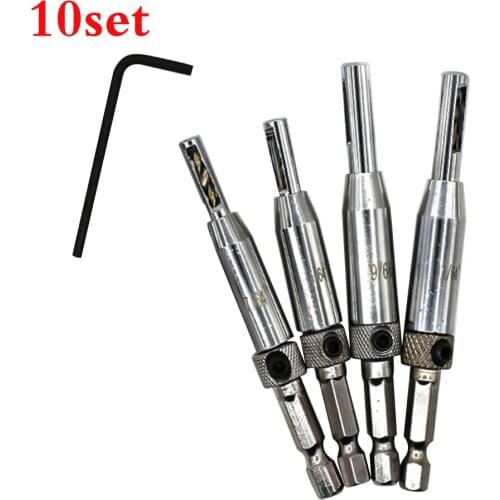 10set HSS Self Centering Hinge Center Hexagon Drill Bits Door Cabinet Woodworking Positioning Hole Puncher 4pcs/set