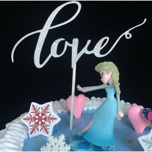10pcs Gold Silver "Love" Glitter Paper Cake Topper Cake Topper happy birthday Wedding Party Decoration Kids i love dad