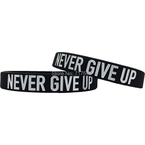 200PCS black NEVER GIVE UP wristband silicone bracelets free shipping by FEDEX