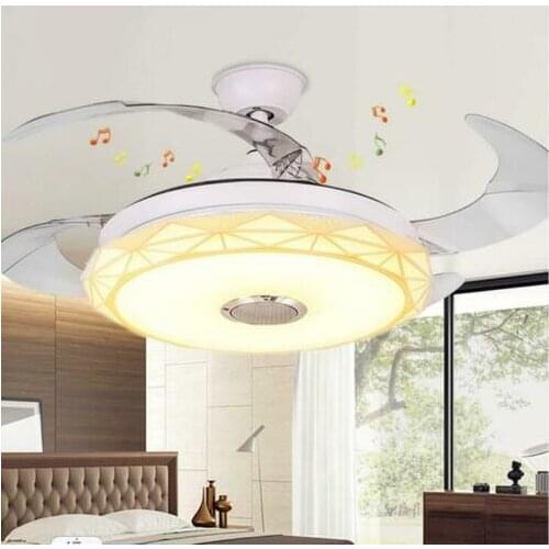 42"Modern Remote Invisible Ceiling Fan LED Light Bluetooth Music Chandelier Lamp 3 color Dimming for Living Room Bed Room