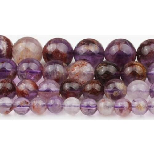6/8/10/12mm Natural Gem Purple Ghost Quartzs Stone Round Beads for DIY Bracelets Accessories Jewellery Making 7.5'' Strand