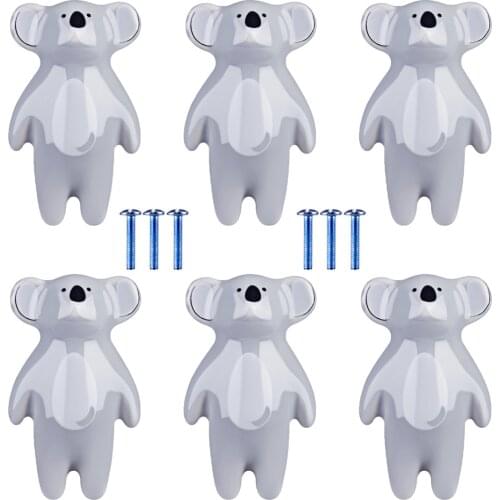 6pcs Children Cartoon Door Knob Ceramic Koala Animal Shape Handle Furniture Handle Cabinet Pull Handle Handles And Knobs