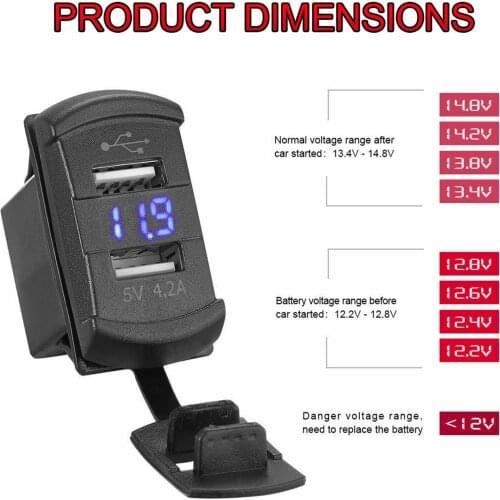 Areyourshop UTV ATV Car Charger Dual USB Switch LED For Can AM for Polaris RZR 900 800 1000 RZR4 Ranger Rocker Switch for John