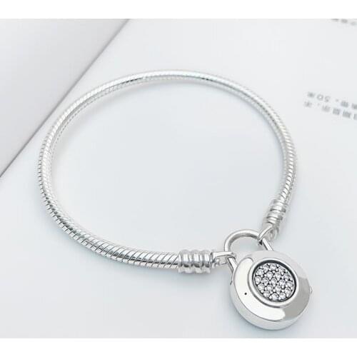Authentic 925 Sterling Silver Pan Bracelet New Fashion Padlock Clasp Base Snake Bone Chain Bracelet Fit Diy Charm Women Jewelry