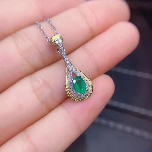 100% Natural And Real Emerald Pandant Solid S925 Sterling Silver Emerald necklace For Women Colour Gem Stone Fine Jewelry