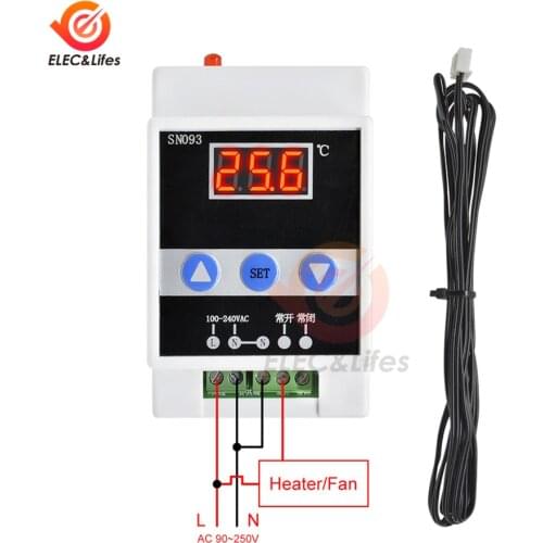 AC 90-250V Guide Rail temperature tester LED Digital Thermostat Thermoregulator Cooler Heater Temperature Controller sensor 220V