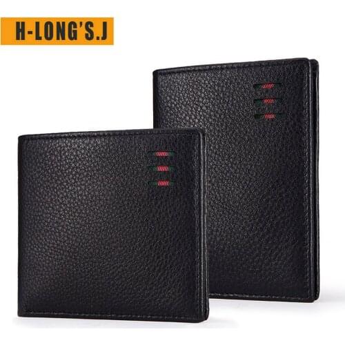 H-LongS.J New Cow Leather Wallet Men Fashion Bifold Male Short Card Wallet Genuine Leather Coin Purse For Men Mini Card Holder