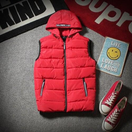 Quality Mens Hooded High Sleeveless Vests Homme Casual Coats Pockets Male Cotton-Padded with Hat Vest Men Waistcoat 8022