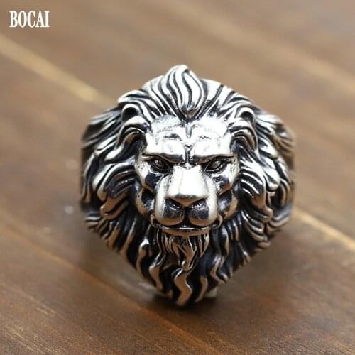 BOCAI New Real s925 Silver Jewelry 2021 Trend Forest King Mighty Tiger Man Ring Motorcycle Punk Rock Boyfriend Gift