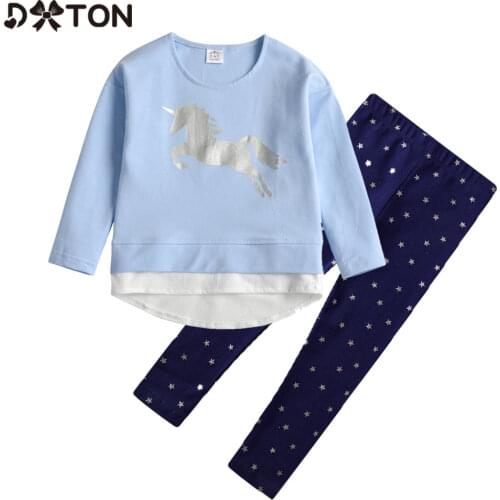 DXTON Baby Girls 2 pcs Clothing Sets Unicorn Winter Children T-shirts and Girls Leggings Casual Outfits Cotton Girls Costumes