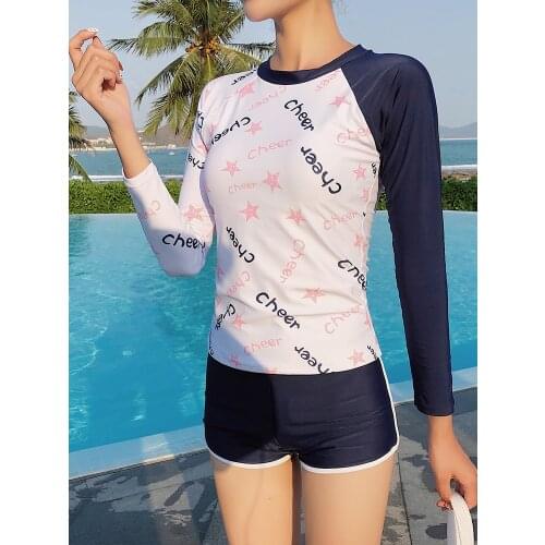 Swimwear Women New Long Sleeve Swimsuit for women Patchwork Print Quick-drying Surfing Swimwear Sport Two Piece Shorts Swimsuit