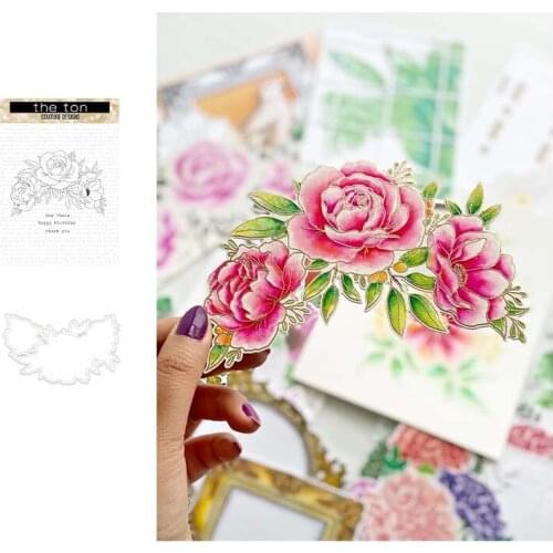 Rose Flowers Leaves Metal Cutting Dies and Clear Rubber Stamps Scrapbooking Craft Stencil Seal Sheet Decor Embossing Template