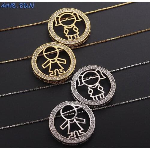 MHS.SUN AAA zircon necklace for women jewelry fashion family boys/girls round charm pendant necklace party christmas gift 1pc