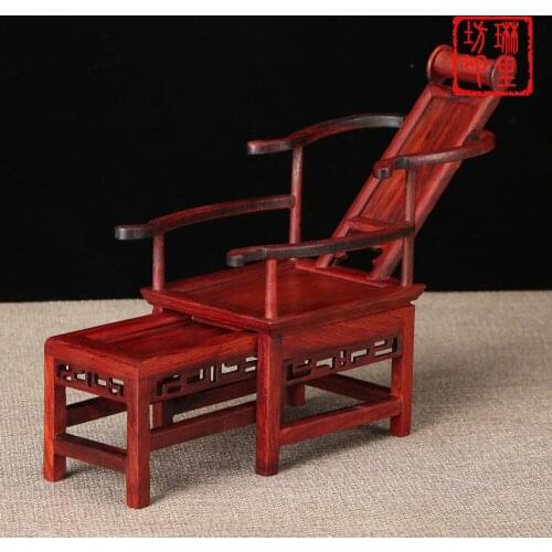 Chinese Reclining Chairs Miniature Furniture Ornament Red Wood Mini Table Decoration Display Chinese Classical Wooden Crafts