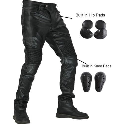 Motorcycle Riding Jeans Motocross Racing Pants PU Leather Waterproof Windproof for Men Women With 4 x Upgrade CE Knee Hip Pads