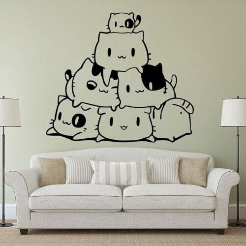 Cartoon Cute Kittens Wall Decal Cartoon Sticker Home Living And Bed Room Decoration Removable A003276