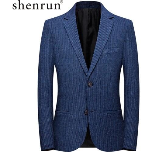 Shenrun Men Blazer Autumn Spring Casual Stripe Business Formal Office Work Suit Jacket Slim Daily Life Party Single Breasted