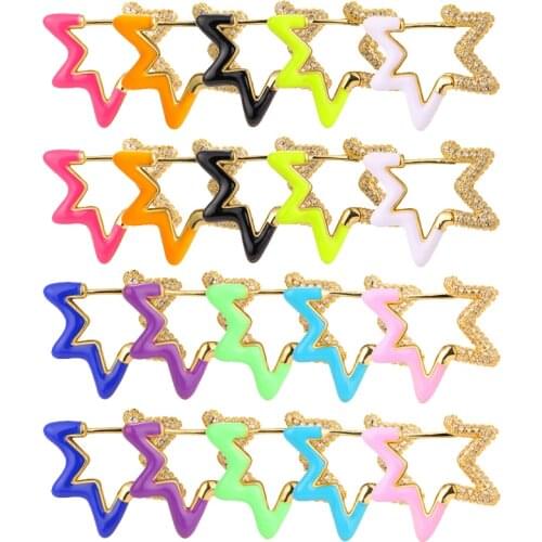 New Hoop Earrings For Women Brass Cubic Zirconia Gold Mix Color Geometric Star Crystal Earring Party Birthday Christmas Gift
