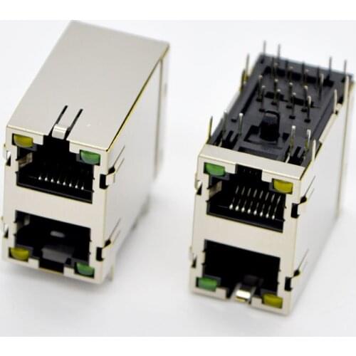 2pcs/LOTS NEW RJ45 Connector Network Socket 90degree Double 59-2x1 With LED Shielding Shrapnel Special Wholesale