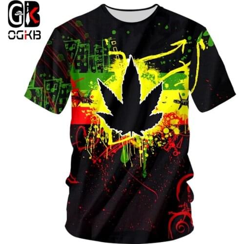 OGKB New Fashion O Neck T-shirt 3d Weed Printed Punk Colorfull Maple Leaf Tshirt Unisex Man/womans Short Sleeve Tees Tops Hiphop