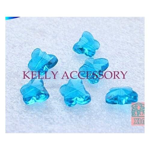 Wholesale 20pcs/lot Lake Blue Faceted Glass Crystal Quartz Butterfly Charm Loose Spacer DIY Beads 12X14mm Free Shipping