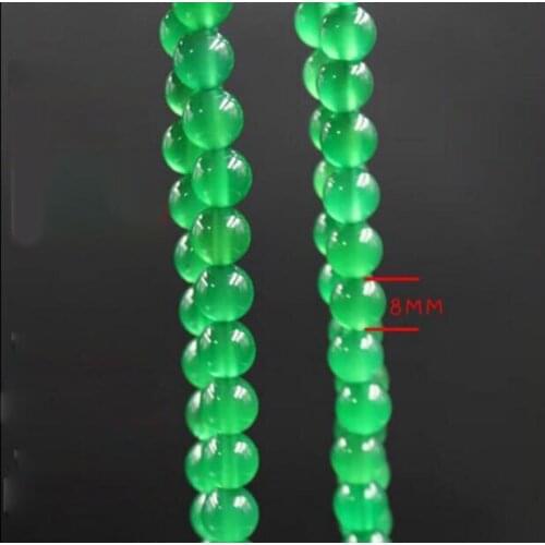 8MM Natural Green Chalcedony Round Beads Necklace 35" Long AAA