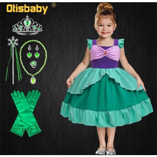 Halloween Infant Girls Princess Ariel Dress Little Mermaid Costume Baby Green Ruffle Cute Frocks Fancy Ariel Dress for Children