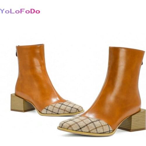 Plus Size 34-45 Women Ankle Boots Fashion Mixed Color Square Toe Short Boots Autumn Winter Zipper Women Square Heel Shoes