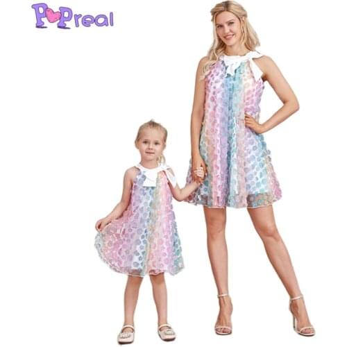 PopReal Parent-Child Outfit Mini Mother Dress Fashion Embroidery Mom And Daughter Skirt Family Matching Outfits Halter Bow