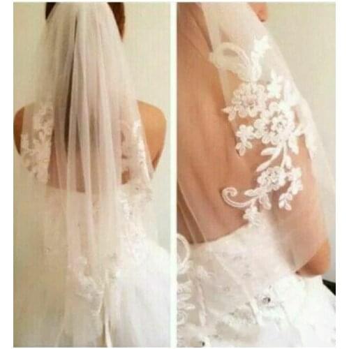 Sexy yet Contemporary Elbow Length Wedding Veil White Ivory Applique beaded Bridal Veil One Layer