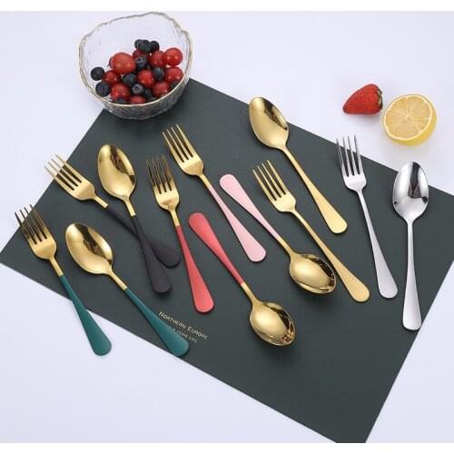 Salad Dessert Scoop Fork Set Stainless Steel Gold Set Rice Soup Spoon Cutlery Teaspoon Dinnerware