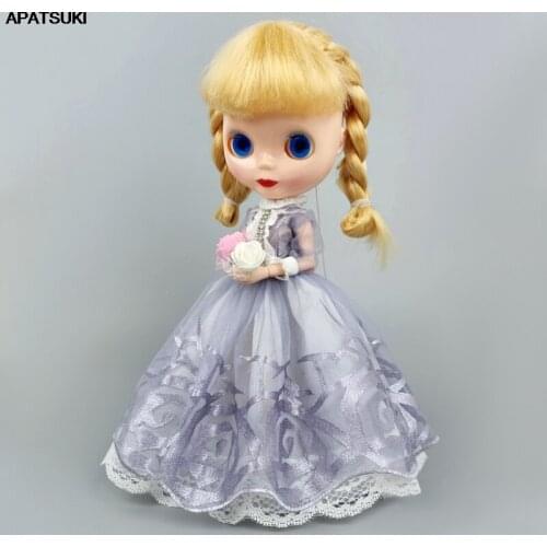 Silver Grey Lace Princess Dress for Blythe Doll Outfits Party Dresses Clothing for Blyth Doll Clothes 1/6 Dolls Accessories Toys