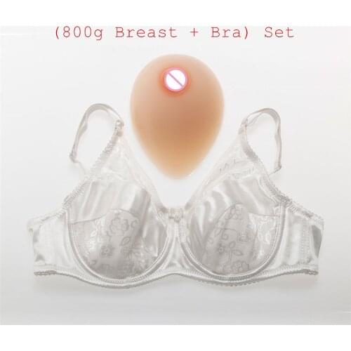 C Cup 800g/pair Transvestite Teardrop Silicone Boobs Breast Form+Sexy Crossdresser Shemale Mastectomy Pocket Bra Set
