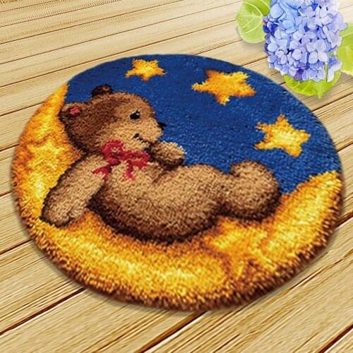 Smyrna Tapijt Bear Latch Hook Kits Rug Foamed Foamiran Needlework Mat Klink Haak Kussen Kussen Knooppakket Button Cushion Carpet