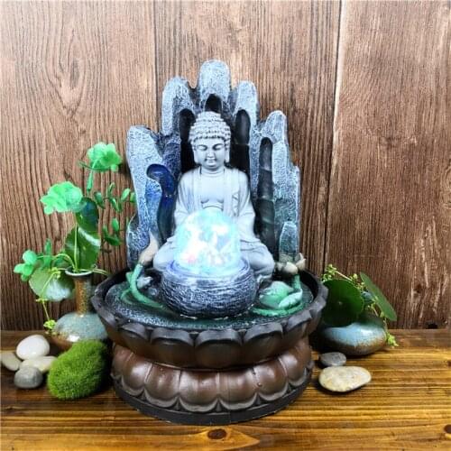 Light Up Zen Buddha Fountain Unique Buddha Statue Desktop Water Fountain Resin Home Decoration Tabletop Ornament With Led Bal