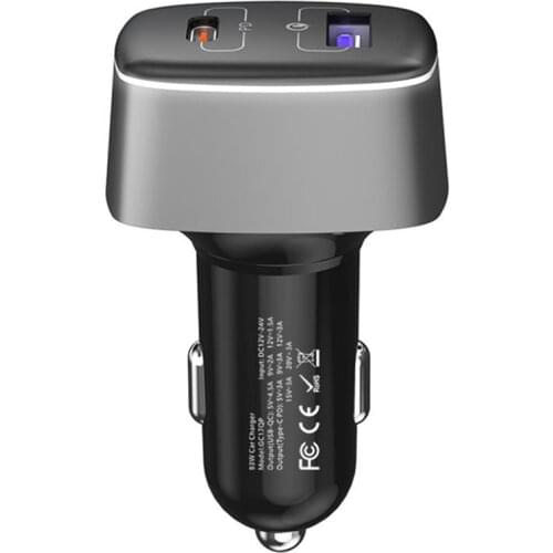 Type C Car Charger PD 83W LED Dual USB + QC 3.0 Fast Charging Adapter Cable for iPhone 12 11 Pro Max 6 7 8 X Huawei