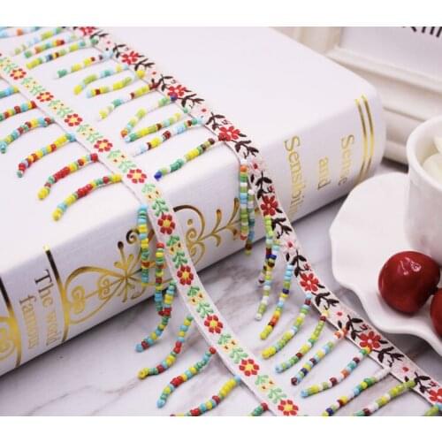 Embroidery ethnic jacquard webbing woven tape bead fringe lace trim ribbon 4cm tribal boho DIY zakka accessory native gypsy jean