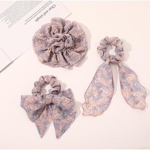 New fashion personality scrunchies purple flower bow silk scarf ribbon head circle summer headdress hair accessories womenSY177