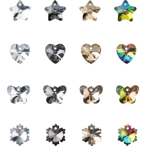 100Pcs Faceted Crystal Glass Bead Charms Heart Star Butterfly Snowflake Silver Back for Jewelry Craft Making Home Decoration
