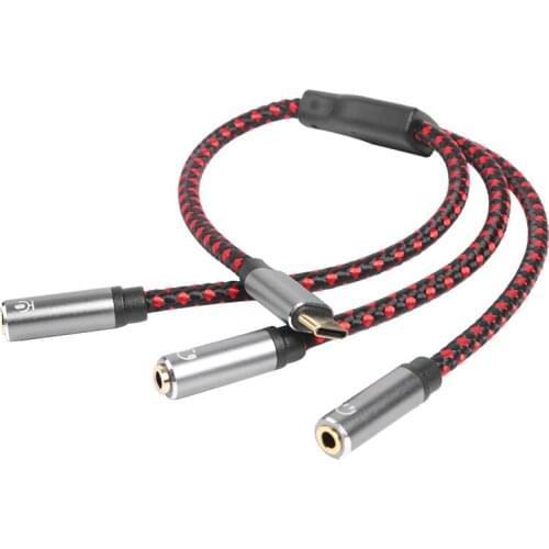 3.5mm Female Splitter Cord AUX Microphone Earphone Jack Adapter 3 in 1 Type-C Audio Cable USB 3.1 Male to 3