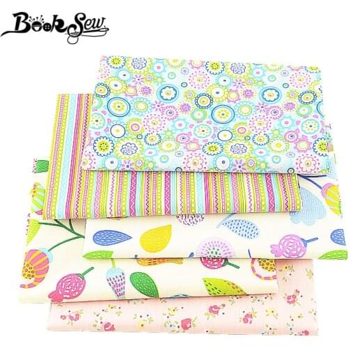 Booksew 5pcs/Lot 100% Cotton Twill Quilting Fabric Dye Printed Floral Design Pre-cut Piece 40cmx50cm Tela Patchwork Sewing