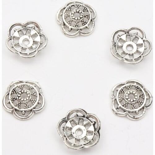 50pcs Antique Silver Round Hollow Petals Coherer Spacer Flower Alloy Bead Caps For DIY Earring Bracelet Chains Jewelry Making