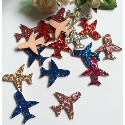 80pcs/lot Multicolors glitter aircraft Shape patches 32x33MM padded felt appliques hair/hat decorative ornament