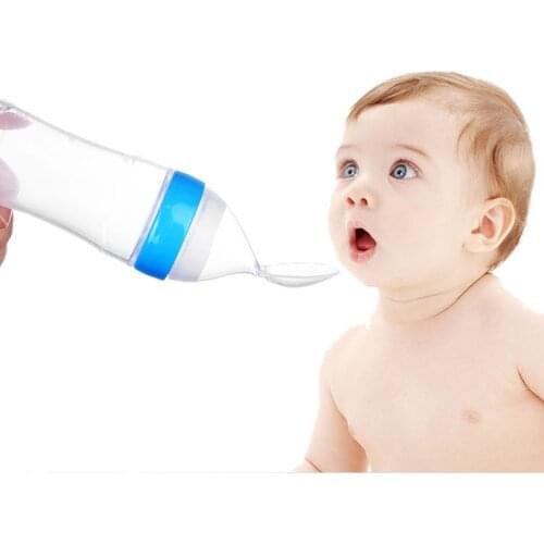 90ML Lovely Safety Infant Baby Silicone Feeding With Spoon Feeder Food Rice Cereal Bottle For Best Gift M0084