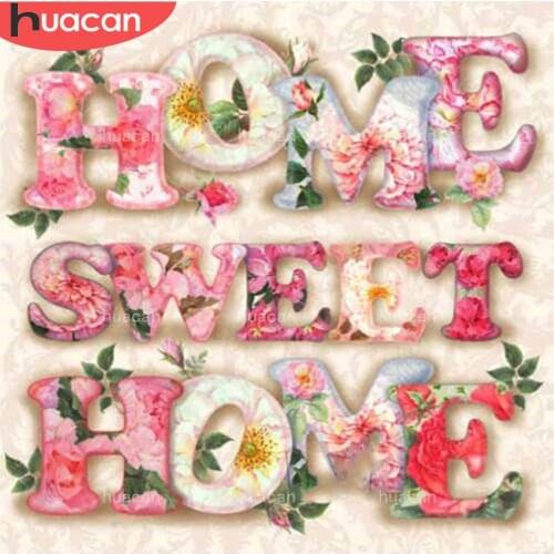 HUACAN Diamond Embroidery Home Sweet Home 5D Diy Diamond Painting Full Sale Rhinestone Mosaic Flower Crafts Home Decor