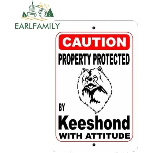 EARLFAMILY 13cm x 8.7cm Property Protected By Keeshond Dog Breed with Attitude Car Sticker Vinyl Car Bumper Decal Accessories
