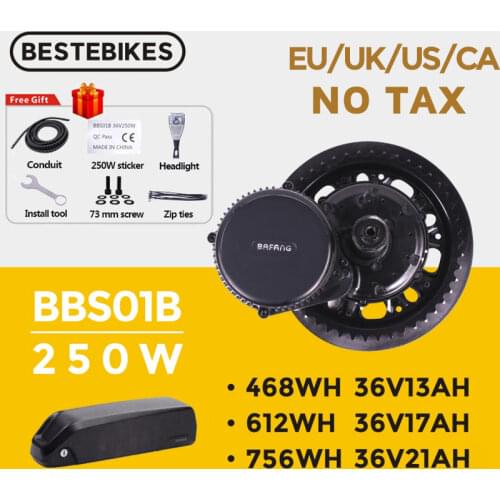 Bafang Motor BBS01B BBS01 36V 250W Mid Drive Motor 8fun Engine Electric Bike Conversion Kit 36V17AH 36V21AH Lithium Battey Kits