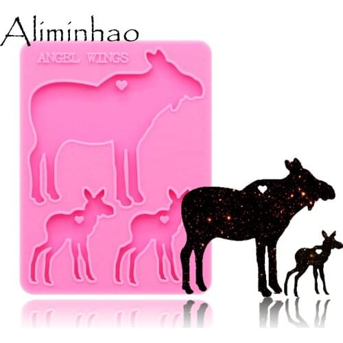 DY0127 Shiny Christmas reindeer mama/baby Silicone Molds For DIY key ring epoxy resin Mold deer family Craft custom keychain
