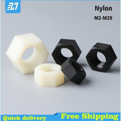 Nylon Hex Nut Metric Thread Hexagon Plasitc For Screw Bolt Black White M2 M2.5 M3 M4 M5 M6 M8 M10 M12 M14 M16 M18 M20