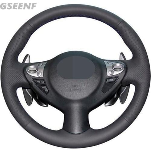 Car Steering Wheel Cover For Infiniti FX FX35 FX37 FX50 QX70 2018-2014 Nissan Juke Black Hand-Stitched Genuine Leather